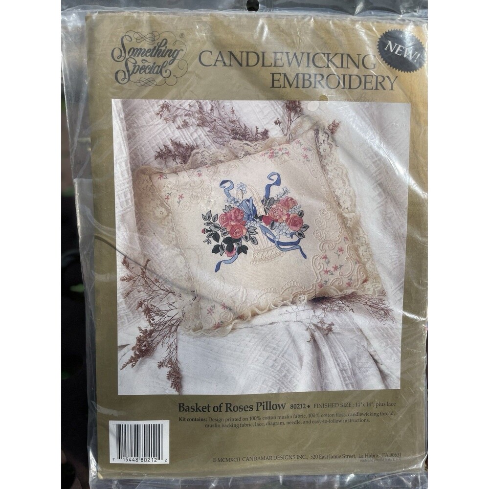 Something Special CANDLEWICKING EMBROIDERY 80212 Basket of Roses Pillow Kit New